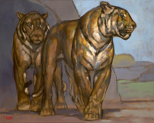 Paul JOUVE (1878-1973) - Deux tigres marchant de face. Vers 1935.